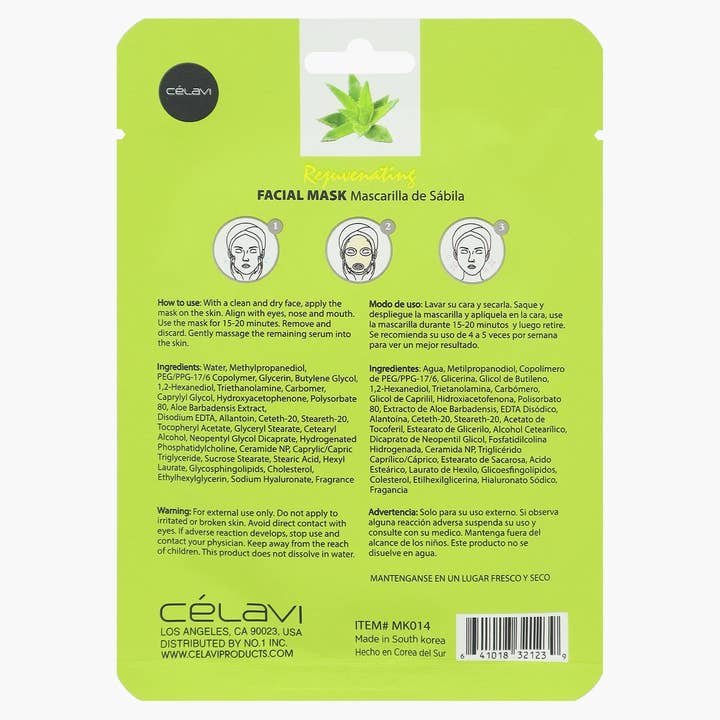 Célavi Essence Facial Sheet Mask – Aloe Vera — view 2 - Koko Dorado Beauty